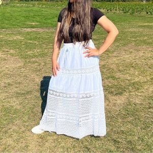 Summer Elastic Waist white Skirt Cotton Skirt Casual Loose Skirts A-line Pleated